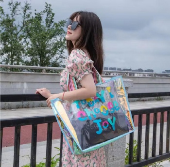 Best Selling Products 2025 Colorful String Handle XL Large Summer Beach Holographic Pvc Tote Shopping Bag