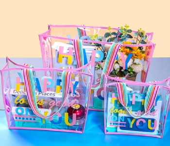 Best Selling Products 2025 Colorful String Handle XL Large Summer Beach Holographic Pvc Tote Shopping Bag