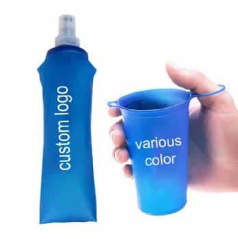 Custom Logo 250ML 300ml Sport Water Bottle White TPU Collapsible Foldable Handheld Soft Flask for Camping Trail Running Camping