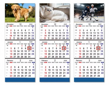 Wholesale 2026 Personal Design Flip Coloful Printing 3 Folds Tier Wall Spiral Calendars 3 Month View Vertical Planning Calendar