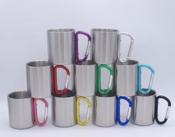 Customize Outdoor Camping Travel Carabiner Mug With Handle Stainless Steel Double Wall Coffee Cup Metal Carabiner Mug