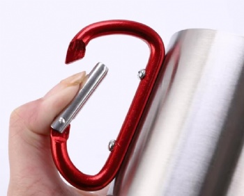 Custom Logo Portable 220ml 300ml Outdoor Camping Travel Stainless Steel Coffee Cup Double Walled Carabiner Mug with Handle