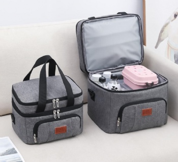 Double Deck Insulated Lunch Box Large Cooler Tote Bag for Adults for Men and Women Made of Durable Polyester