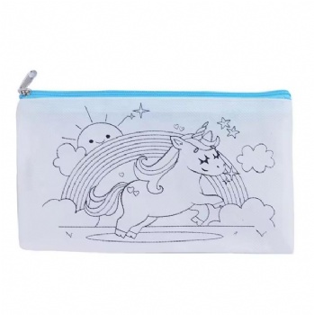 PP Non Woven Wholesale Blank Pouch Bag Custom Kids Painting Coloring Bag Cheap Storage Zipper DIY Kids Pencil Pouch