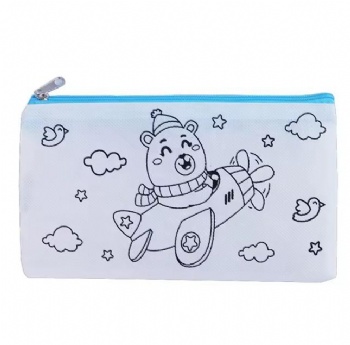 PP Non Woven Wholesale Blank Pouch Bag Custom Kids Painting Coloring Bag Cheap Storage Zipper DIY Kids Pencil Pouch