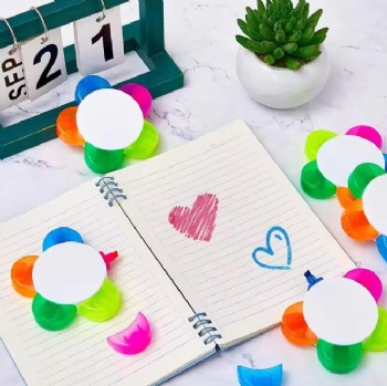 Custom Fluorescent Highlighter 5 Color Cute Flower Highlighter Marker Pens Customized Highlighter with Logo Gift Advertising