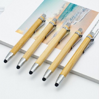 Custom logo Bamboo Pen Promotion Stylus Touch Ballpoint 2in1 Stylus Bamboo Ballpoint Pen