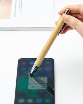 Custom logo Bamboo Pen Promotion Stylus Touch Ballpoint 2in1 Stylus Bamboo Ballpoint Pen