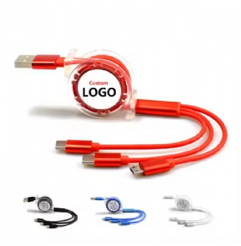 Multifunctional 3A Fast Charging Two-to-Three Retractable Data Cable TPE Jacket Creative Gift for Boxed 3-in-1 Ports Storage