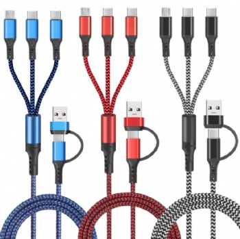 5 in 1 USB Multi Heads Charging Cable 2 in 3 Nylon Braided Fast Charging Usb Type C Universal Multi-function Phone Cable
