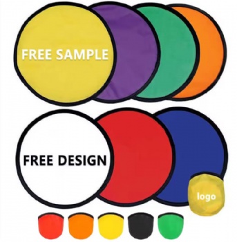 Custom Printed Soft Nylon Flying Disc Round Nylon Hand Folding Fan With Pouch Foldable Flying Disc Customized Logo with Pocket