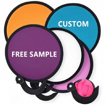 Custom Printed Soft Nylon Flying Disc Round Nylon Hand Folding Fan With Pouch Foldable Flying Disc Customized Logo with Pocket