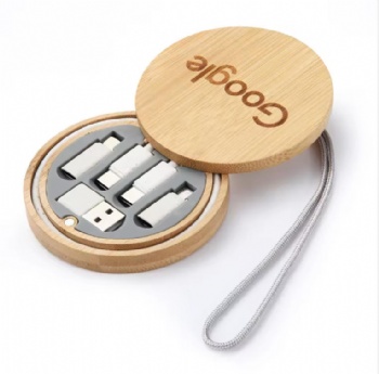 Charging Cable Gift Set Bamboo 6-in-1 60W Fast Charging Data Cable Storage Box Customized Mobile Phone Gift Charging Cable