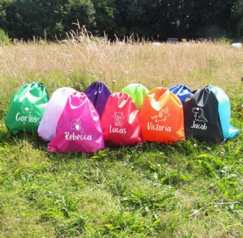 Wholesale Customized 30cm Drawstring Sportpacks Promotional Polyester Nylon Backpack and Shop Bags