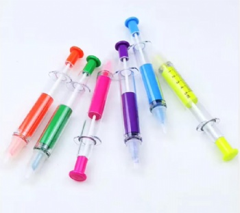 Hotel & Wedding Multi-Color Plastic Syringe Gift Pen Wholesale Injection Pen Needle Syringe Highlighter Promotional Pen